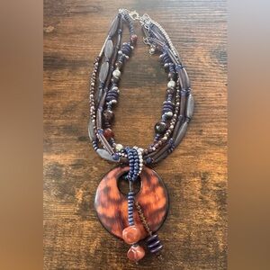 Blue and Purple Bohemian Necklace with Intricate Wire Wrapping